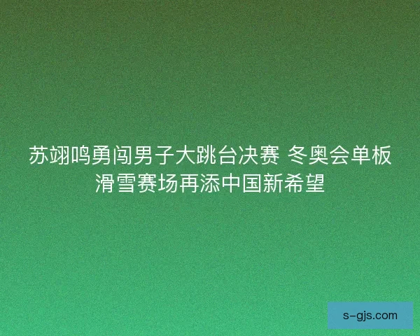 苏翊鸣勇闯男子大跳台决赛 冬奥会单板滑雪赛场再添中国新希望